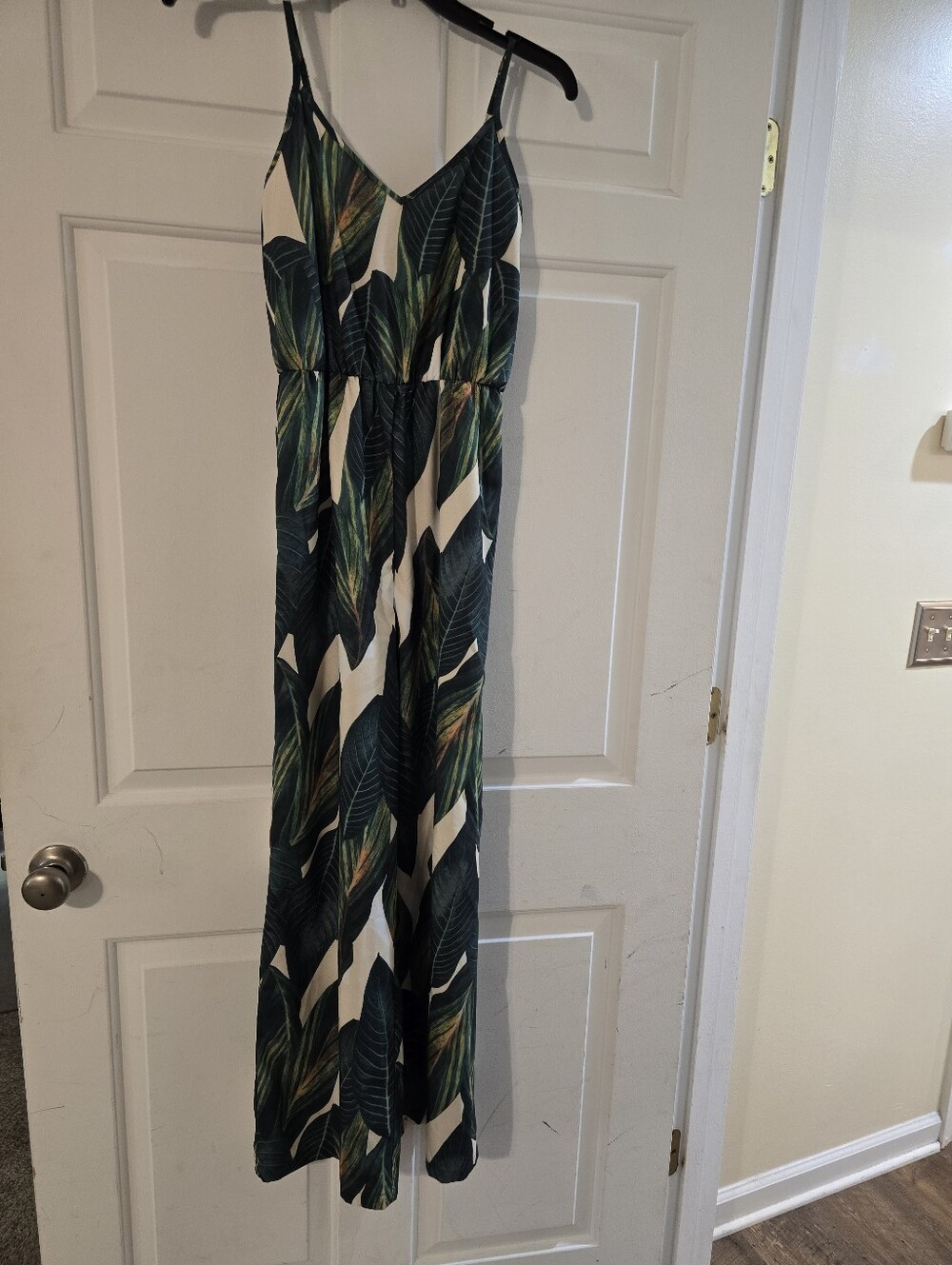 SHEIN Green and White Tropical Print Jumpsuit